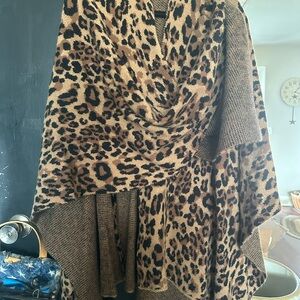 Leopard Print Knit wrap poncho
